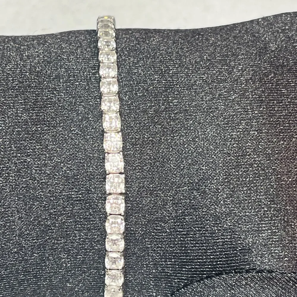 Sterling Silver 925 Tennis Bracelet With Clear White Colorless Rhinestones